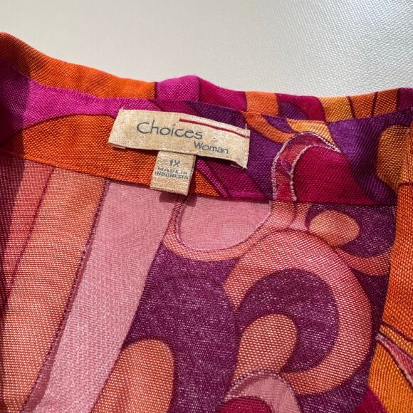 Choices Women Fuschia Magenta Blouse Button Up Artsy Summer Resortwear size 1X - Picture 3 of 9